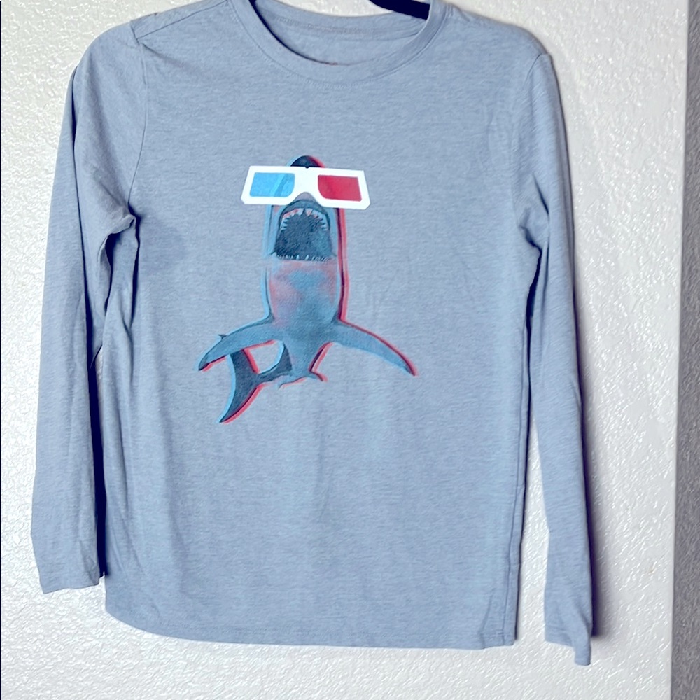 Kids Light Gray Shark Graphic Long Sleeve Tee